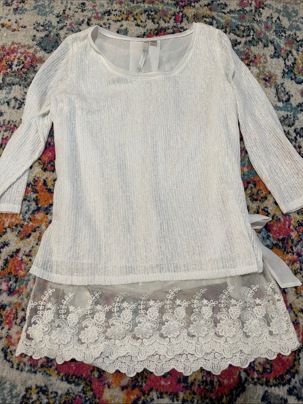 4/$20 LC Lauren Conrad White Knit Top with Lace Hem
